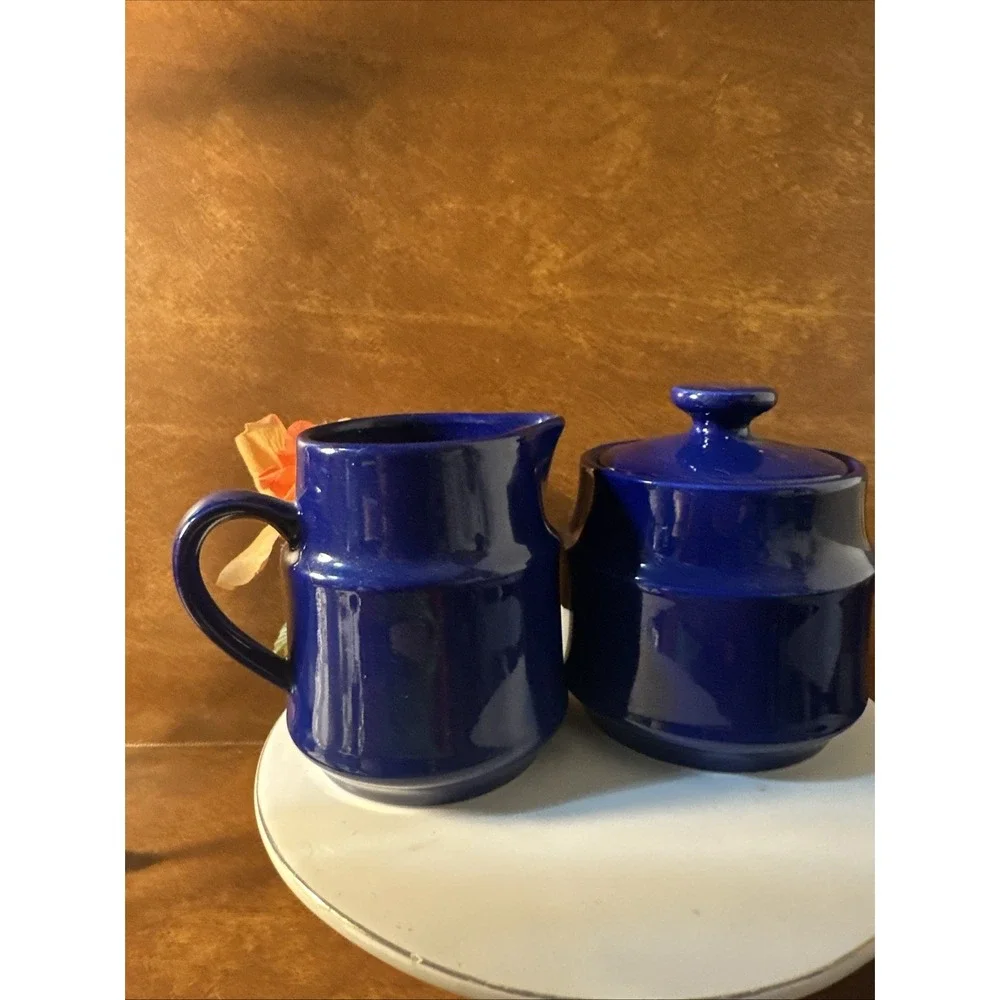 VTG Cobalt Blue Creamer Sugar Set Style Hour Made In Japan